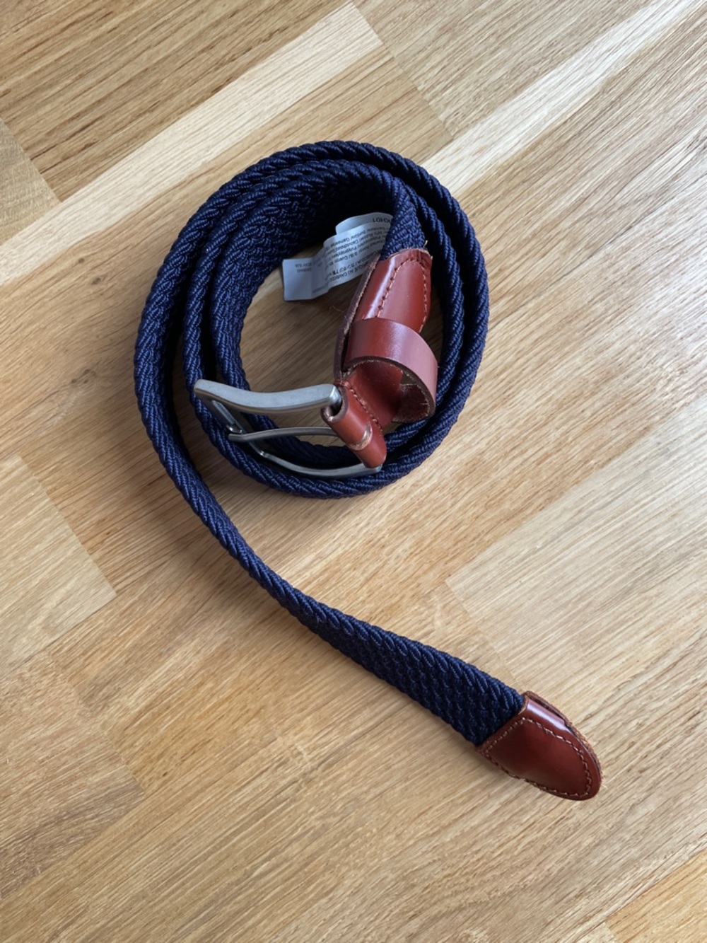 Men's JCrew Navy Woven Belt with Brown Leather Trim